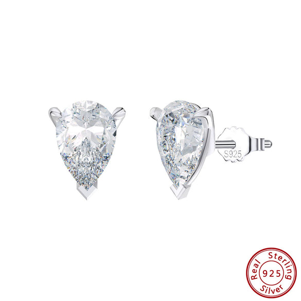 Wholesale Women's S925 Sterling Silver Geometric Water Drop Shaped Electroplated Zircon Earrings