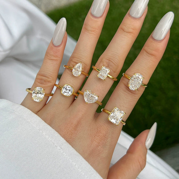 Wholesale Women's S925 Sterling Silver Geometric Water Drops Zircon Ring With Electroplating Design