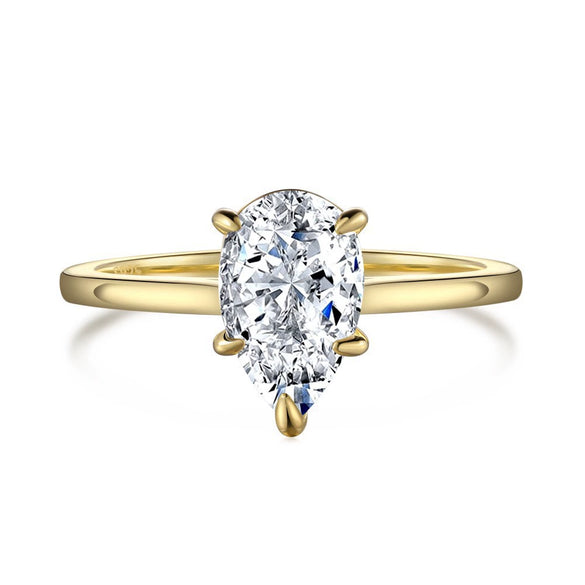 Wholesale Women's S925 Sterling Silver Geometric Water Drops Zircon Ring With Electroplating Design