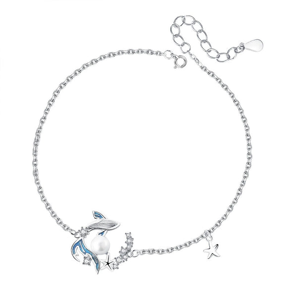 Wholesale Women's S925 Sterling Silver Geometric Whale Drop Necklace With Inlaid Zircon And Cross Chain