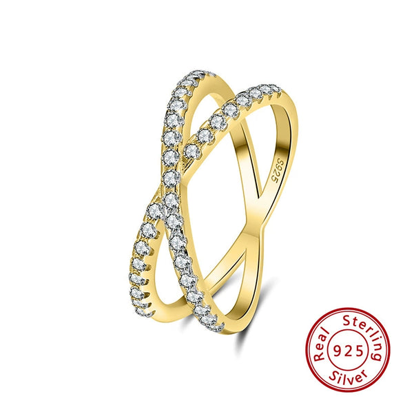 Wholesale Women's S925 Sterling Silver Geometric X Shaped Diamond Zircon Electroplated Ring