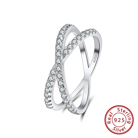 Wholesale Women's S925 Sterling Silver Geometric X Shaped Diamond Zircon Electroplated Ring