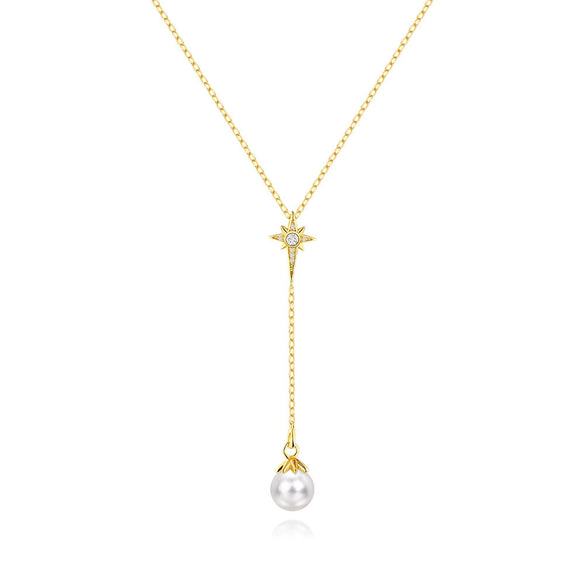 Wholesale Women's S925 Sterling Silver Geometric Y Shaped Clavicle Chain With Pearl And Electroplating Design