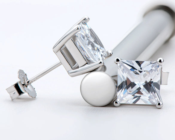 Wholesale Women's S925 Sterling Silver Geometric Zircon Earrings Set With Diamonds Simple Style