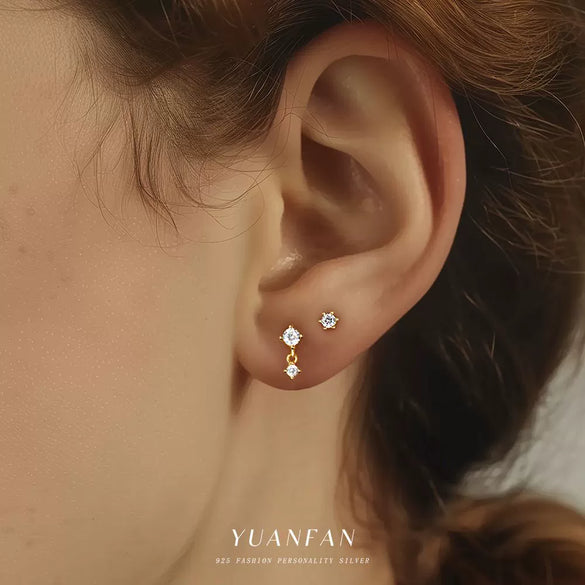 Wholesale Women's S925 Sterling Silver Geometric Zircon Earrings With Tassel And Light Luxury Design