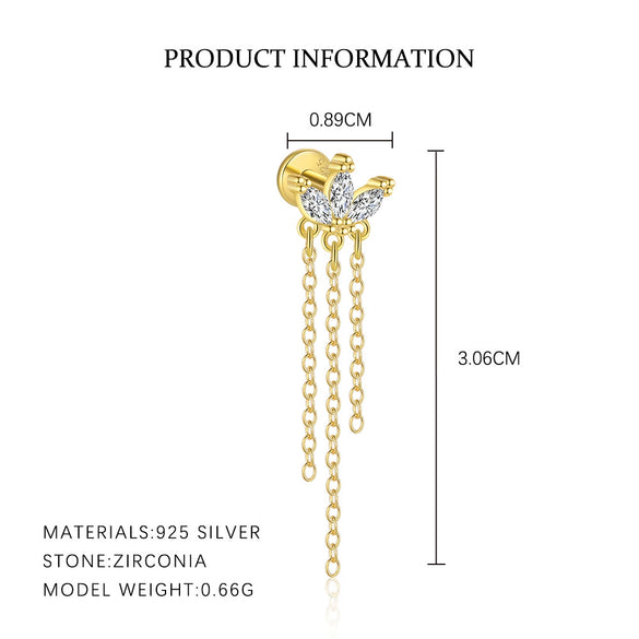 Wholesale Women's S925 Sterling Silver Geometric Zircon Tassel Fashionable Earrings