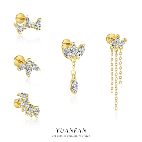 Wholesale Women's S925 Sterling Silver Geometric Zircon Tassel Fashionable Earrings
