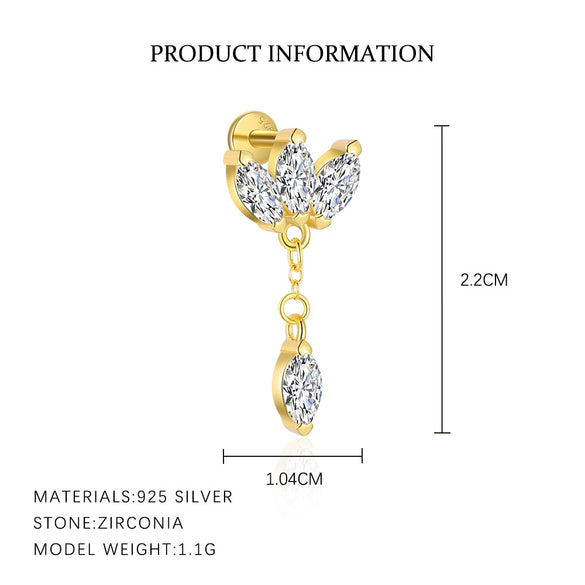 Wholesale Women's S925 Sterling Silver Geometric Zircon Tassel Fashionable Earrings