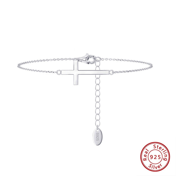 Wholesale Women's S925 Sterling Silver Glossy Cross Bracelet With Electroplating