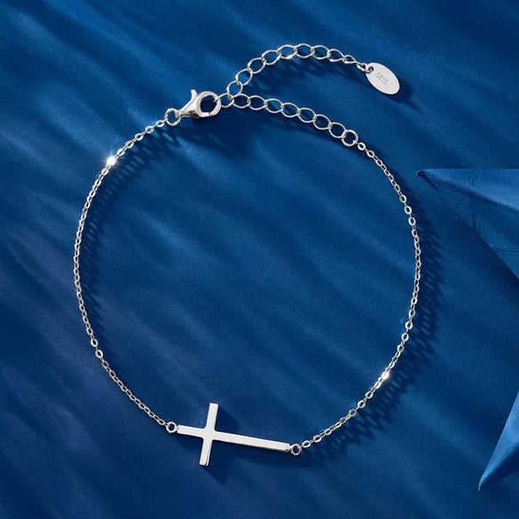 Wholesale Women's S925 Sterling Silver Glossy Cross Bracelet With Electroplating