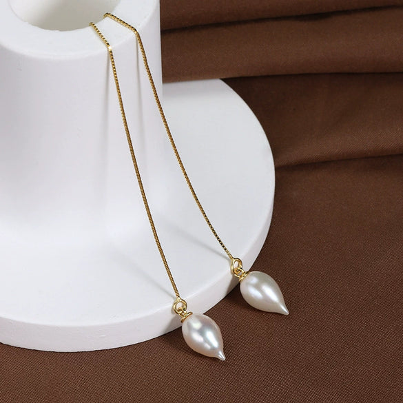Wholesale Women's S925 Sterling Silver Goldplated Alien Shape Natural Freshwater Pearl Baroque Earrings