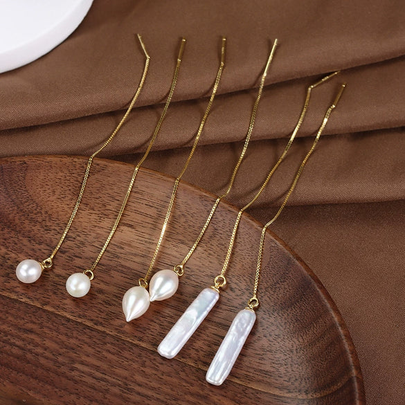 Wholesale Women's S925 Sterling Silver Goldplated Alien Shape Natural Freshwater Pearl Baroque Earrings