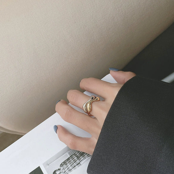 Wholesale Women's S925 Sterling Silver Goldplated Irregular Wave Geometric Pattern Open Ring