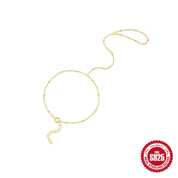 Wholesale Women's S925 Sterling Silver Hand Jewelry With Small Rice Bead Chain Finger Bracelet In Geometric Pattern And Real Gold Plated Electroplating Treatment
