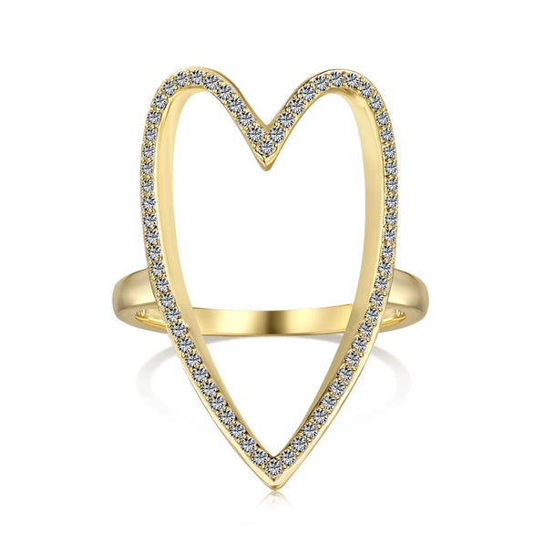 Wholesale Women's S925 Sterling Silver Heart Hollow Ring With Full Zircon Inlaid And Electroplating