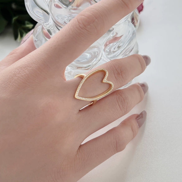 Wholesale Women's S925 Sterling Silver Heart Hollow Ring With Full Zircon Inlaid And Electroplating