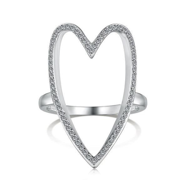 Wholesale Women's S925 Sterling Silver Heart Hollow Ring With Full Zircon Inlaid And Electroplating
