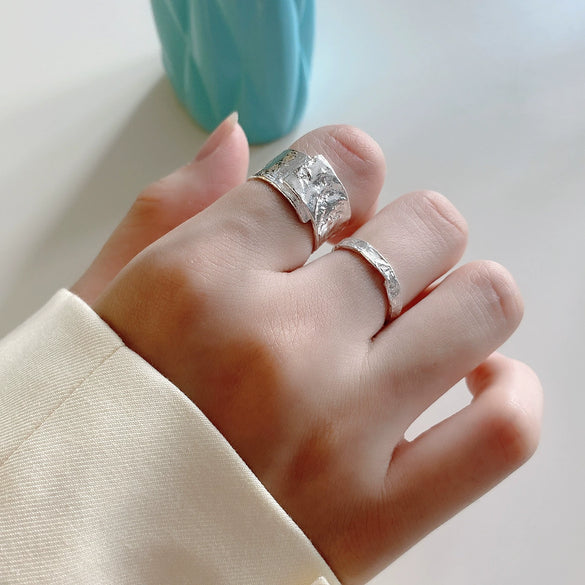 Wholesale Women's S925 Sterling Silver Heart Pattern Simple Irregular Concave Gold Foil Ring
