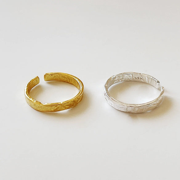 Wholesale Women's S925 Sterling Silver Heart Pattern Simple Irregular Concave Gold Foil Ring