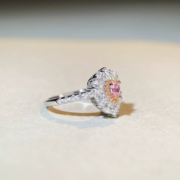 Wholesale Women's S925 Sterling Silver Heart Pink Diamond Allmatch Electroplated Ring