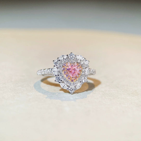 Wholesale Women's S925 Sterling Silver Heart Pink Diamond Allmatch Electroplated Ring
