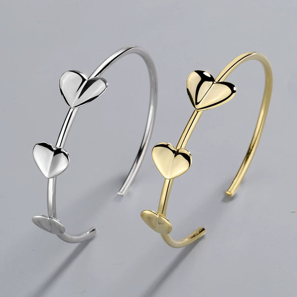 Wholesale Women's S925 Sterling Silver Heart Shape Geometric Open Bracelet Jewelry With Electroplating