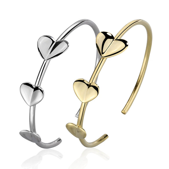 Wholesale Women's S925 Sterling Silver Heart Shape Geometric Open Bracelet Jewelry With Electroplating