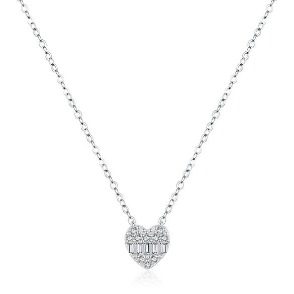 Wholesale Women's S925 Sterling Silver Heart Shape Love Full Diamond Inlaid Zircon Pendant Clavicle Necklace