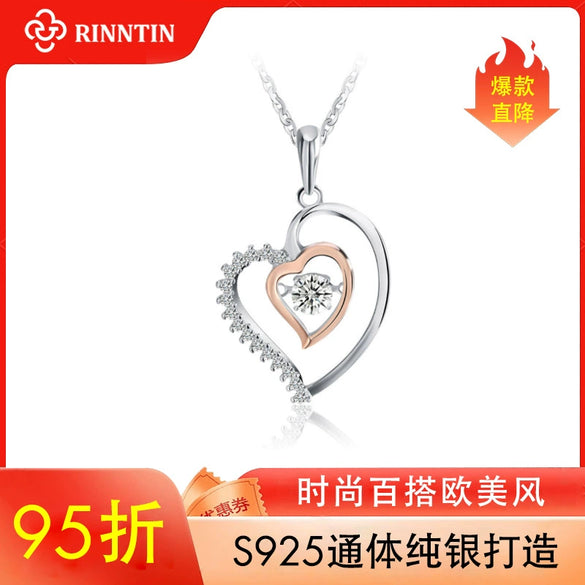 Wholesale Women's S925 Sterling Silver Heart Shape Necklace With Electroplating And Inlaid Zircon