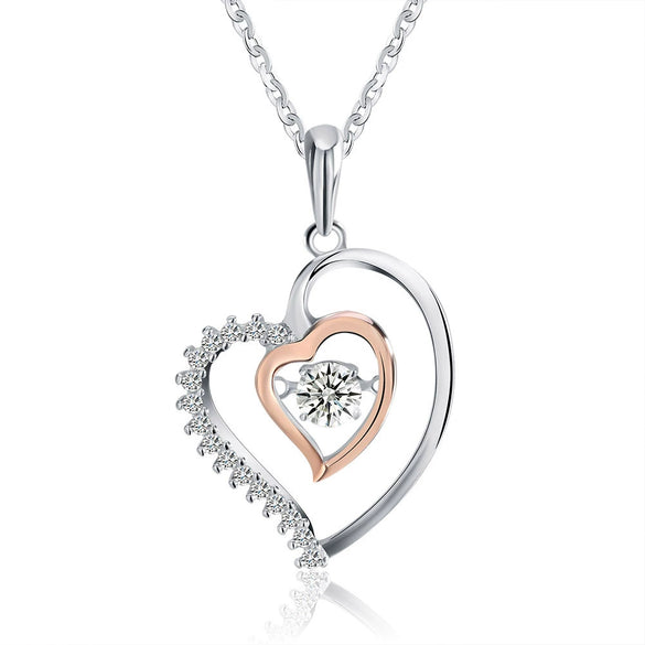 Wholesale Women's S925 Sterling Silver Heart Shape Necklace With Electroplating And Inlaid Zircon