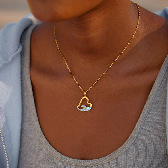 Wholesale Women's S925 Sterling Silver Heart Shape Wave Necklace With O Word Chain And Electroplating Process