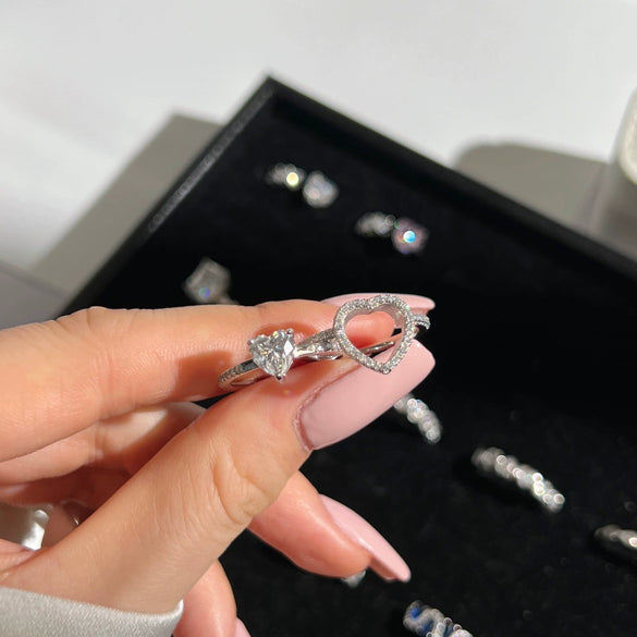 Wholesale Women's S925 Sterling Silver Heart Shaped Ring With Electroplating Design