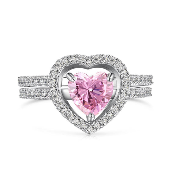 Wholesale Women's S925 Sterling Silver Heart Shaped Ring With Electroplating Design
