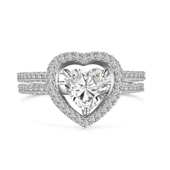 Wholesale Women's S925 Sterling Silver Heart Shaped Ring With Electroplating Design