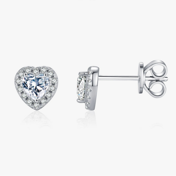 Wholesale Women's S925 Sterling Silver Heart Shaped Sweet Shine Full Diamond Earrings