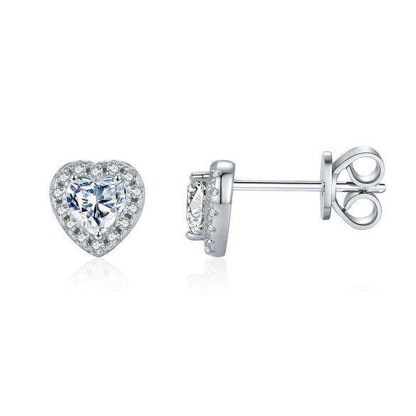 Wholesale Women's S925 Sterling Silver Heart Shaped Sweet Shine Full Diamond Earrings