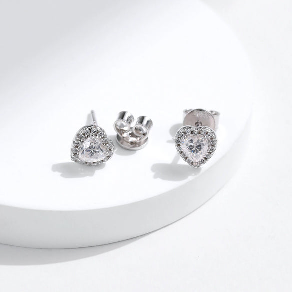Wholesale Women's S925 Sterling Silver Heart Shaped Sweet Shine Full Diamond Earrings