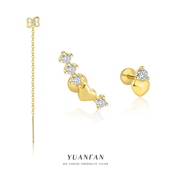 Wholesale Women's S925 Sterling Silver Heart Shaped Zircon Earrings Sweet Style