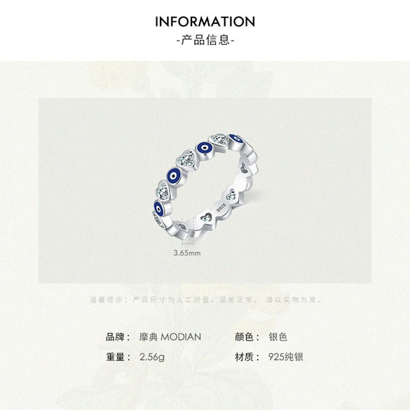 Wholesale Women's S925 Sterling Silver Heartshaped Blue Eye Zircon Ring With Dripping Glue Design