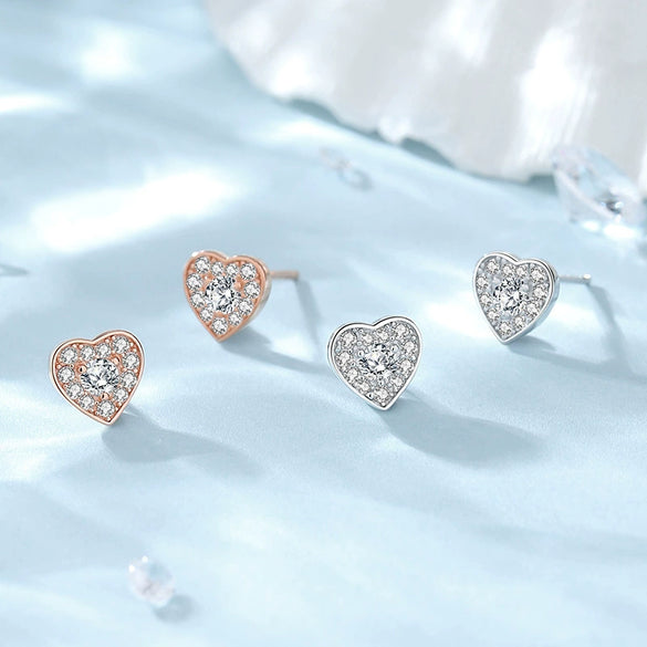 Wholesale Women's S925 Sterling Silver Heartshaped Diamond Zircon Earrings With Electroplating Classic Love Style