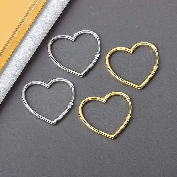 Wholesale Women's S925 Sterling Silver Heartshaped Fashion Exaggerated Polished Earrings