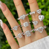 Wholesale Women's S925 Sterling Silver Heartshaped Light Luxury Geometric Electroplated Ring With High Carbon Diamond