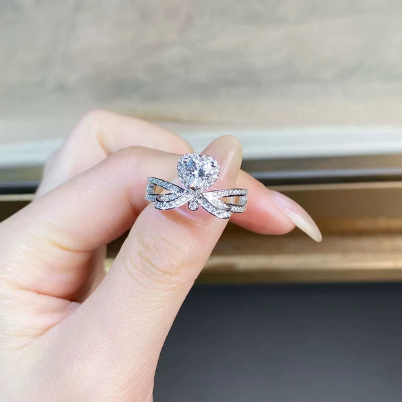 Wholesale Women's S925 Sterling Silver Heartshaped Love Moissanite Ring With Electroplating