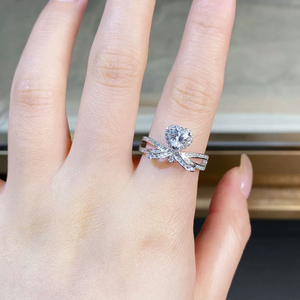 Wholesale Women's S925 Sterling Silver Heartshaped Love Moissanite Ring With Electroplating