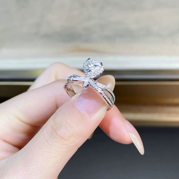 Wholesale Women's S925 Sterling Silver Heartshaped Love Moissanite Ring With Electroplating
