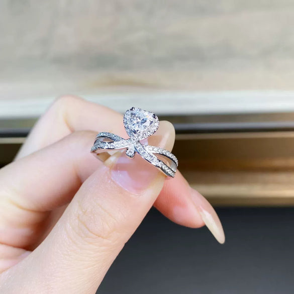 Wholesale Women's S925 Sterling Silver Heartshaped Love Moissanite Ring With Electroplating