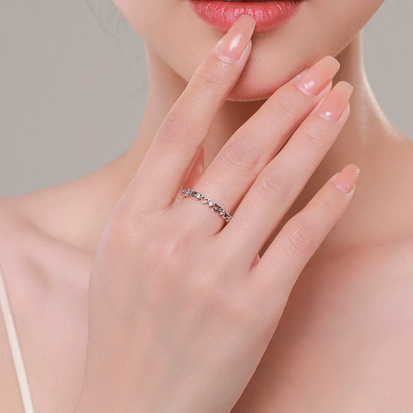 Wholesale Women's S925 Sterling Silver Heartshaped Micro Inlay Hollow Ring Original Design Fashion Stacked Style
