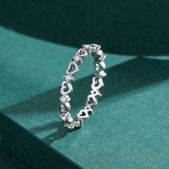 Wholesale Women's S925 Sterling Silver Heartshaped Micro Inlay Hollow Ring Original Design Fashion Stacked Style