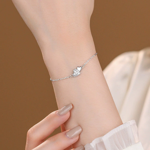 Wholesale Women's S925 Sterling Silver Heartshaped Microinlay Bracelet Simple And Fashionable
