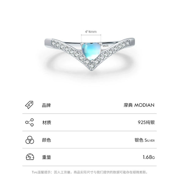 Wholesale Women's S925 Sterling Silver Heartshaped Moonstone Arrow Ring With Zircon Inlay